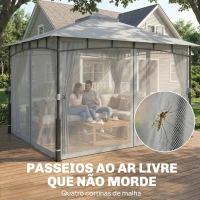 Outsunny Carpa para Jardim com Telhado Duplo Gazebo com Paredes de Rede UPF50+ para Exterior Terraço 360x300x275 cm Cinzento(m-6)