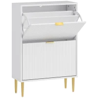 HOMCOM Dulap Slim pentru 12 Perechi de Pantofi, cu 2 Sertare Rabatabile și Rafturi Reglabile, 60x24x91.5 cm, Alb(m-1)