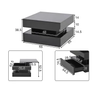 Tavolino da salotto regolabile in altezza a LED, 2 cassetti e spazio portaoggetti, 65x65x38.5 cm, Nero(m-3)