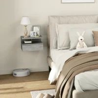 HOMCOM 2 Mesitas de Noche Flotantes con 1 Cajón y Estante Abierto Diseño Moderno 35x32x22,5 cm Gris(m-9)
