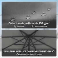 Outsunny Chapéu de Sol de Exterior Ø295x242 cm com Base, Saco de Areia, Manivela e Inclinação Ajustável, Cinzento Escuro(m-7)