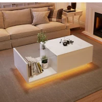 Tavolino da salotto regolabile in altezza a LED con spazio a scomparsa, 100x50x33 cm, Bianco(m-1)