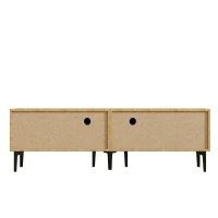 Mobile TV basso con 4 ripiani e 7 piedini, 160x36.5x45 cm, Color legno e Nero(m-8)