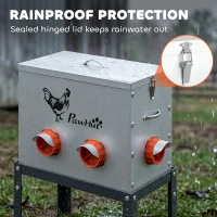 PawHut Futterautomat Hühner 18 kg Füllmenge mit abschließbarer Deckel verstellbarer Beine 6 Öffnungen 42,3x25x55,3 cm Silber(m-7)