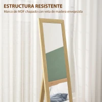HOMCOM Espejo de Cuerpo Entero 157x37 cm con Marco de MDF Espejo de Pie Inclinado o Colgante Roble(m-8)