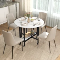 HOMCOM Folding Dining Table, Drop Leaf Table with Open Shelf, Rolling Kitchen Table for Dining Room, Small Spaces, White Marble(m-2)