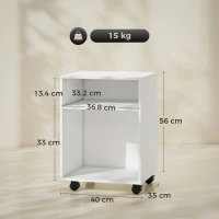 HOMCOM Suport pentru imprimantă Masă pentru imprimantă cu 2 rafturi deschise roți cu frână pentru birou Acasă Fax Scanner 40 x 35 x 56 cm Alb(m-3)