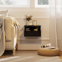 HOMCOM Juego de 2 Mesitas de Noche Flotantes, Mesillas de Noche Dormitorio con Cajón, Estante Abierto, Ahorra Espacio, Diseño Moderno, para Sala de Estar, 35x32x22,5 cm, Negro(m-9)