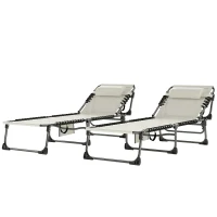 Outsunny Set de 2 Tumbonas Plegables con Reposacabezas Bolsillo Lateral y Respaldo Reclinable en 5 Posiciones Blanco Crema(m-11)