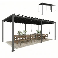 Outsunny Pergola Gartenlaube mit verstellbarem Lamellendach 0-90° Große Kapazität 11 Personen UV50+ 572x298x220cm Grau(m-8)