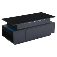 Tavolino da salotto regolabile in altezza con illuminazione LED, sollevamento idraulico e spazio a scomparsa, 96x45x40 cm, Nero(m-6)