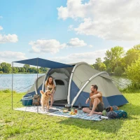 Outsunny Tente gonflable 4 personnes Montage rapide Tente de camping extérieure avec 2 chambres Fenêtre en mesh Auvent(m-2)