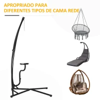 Outsunny Suporte para cadeira suspensa Suporte giratório de 190 cm com mesa lateral carga máx.120kg Estrutura metálica para jardim de pátio Preto(m-7)