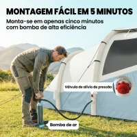 Outsunny Tenda de Campismo Insuflável 2-3 Pessoas com Bomba Quarto e Área de Estar Impermeável 3000 mm Montagem Rápida Azul Claro(m-4)