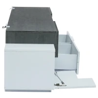 Mobile TV basso LED con illuminazione RGB, effetto marmo e ripiani in vetro, 180x40x45 cm, Grigio e Bianco(m-8)