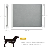 PawHut Retractable Dog Gate for Stairs, Safety Pet Barrier for Home Doorway, Room Divider 115L x 82.5Hcm, Grey(m-15)