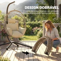 Outsunny Cadeira Suspensa Cadeira Rede Balanço Interior e Exterior Cesto Dobrável Almofada Acolchoada Cáqui(m-5)