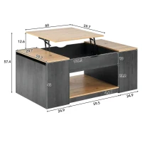 Tavolino da salotto regolabile in altezza con spazio a scomparsa, 109.5x59.7x43 cm, Grigio e Marrone(m-3)