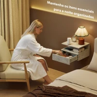 HOMCOM Conjunto de 2 Mesas de Cabeceira Flutuantes com Gaveta e Prateleira Aberta para Sala de Estar, 35x32x22,5 cm Cinzento(m-4)