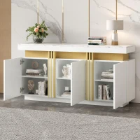 Madia moderna a 3 ante con 6 ripiani regolabili, 140x38x70 cm, Bianco(m-5)