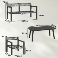 Outsunny 4 Seater Rattan Garden Furniture Set with 2 Armchairs, Loveseat, Coffee Table, Garden Sofa Set with Cushions, Dark Grey(m-3)