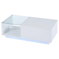 Tavolino da salotto regolabile in altezza a LED con spazio a scomparsa, 100x50x33 cm, Bianco(m-2)