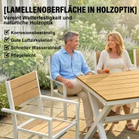 Outsunny Gartenmöbel Set Sitzgruppe 7-teilig Tisch mit 6 stapelbare Stühlen Holzoptik Aluminiumrahmen Teak(m-5)
