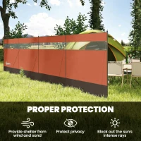 Outsunny Camping Windbreaker with Clear Windows and Steel Poles, for Beach Caravan Campervan, 725 x 140cm, Orange(m-4)