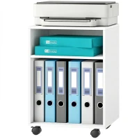 HOMCOM Support imprimante Table d'imprimante avec 2 étagères ouvertes roulettes verrouillables pour bureau maison Fax Scanner 40 x 35 x 56 cm Blanc(m-1)