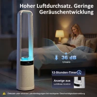 HOMCOM Turmventilator ohne Rotorblätter, mit 45° Oszillation, LED-Licht, 3 Geschwindigkeiten, 12-Std.-Timer, Fernbedienung(m-5)