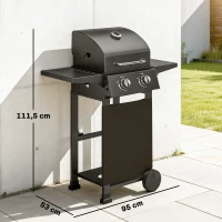 Outsunny Gasgrill 5,4 KW 2 Brenner Stahl BBQ Grillwagen inkl klappbar Seitentisch Thermometer verchromter Grillrost Warmhalterost(m-3)