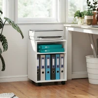 HOMCOM Printerstandaard Printertafel met 2 open planken en wieltjes met rem voor Kantoor Thuis Fax Scanner 40 x 35 x 56 cm Wit(m-2)