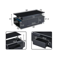 Tavolino da salotto regolabile in altezza con illuminazione LED, sollevamento idraulico e spazio a scomparsa, 96x45x40 cm, Nero(m-3)