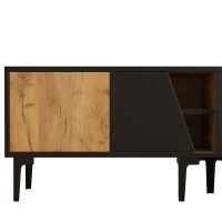 Mobile TV basso con 4 ripiani e 7 piedini, 160x36.5x45 cm, Color legno e Nero(m-9)