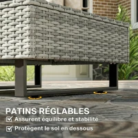 Outsunny Set Mobilier de Grădină 3 Piese din Ratan, Canapea Colțar în L cu Spătar Reglabil și Masă Imitatie Lemn, Gri(m-5)