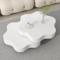 Tavolino da salotto a forma di fiore con piano girevole a 360° e 2 ripiani, 74.8x67.5x31 cm, Beige(m-5)