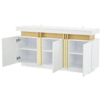 Madia moderna a 3 ante con 6 ripiani regolabili, 140x38x70 cm, Bianco(m-8)