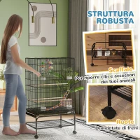 PawHut Gabbia per Uccelli con Area Gioco, Ruote, Vassoio Estraibile e Mensola, 64x45x110 cm, Nero(m-7)