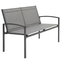 Outsunny Metal Garden Bench, 2 Seater Outdoor Furniture Seating with Breathable Texteline Fabric, Park Patio Seat, Grey(m-10)