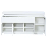Mobile credenza a LED con 2 cassetti e 4 ante, 140x35x72.5 cm, Bianco(m-6)