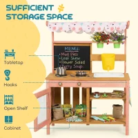 AIYAPLAY Kids Mud Kitchen with Canopy, Outdoor Wooden Play Kitchen with Planter Box, Accessories for Age 3-6, Pink(m-7)