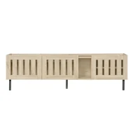 Mobile basso con ante a lamelle, foro passacavi e gambe in metallo, 160x40x47 cm, Color legno(m-2)