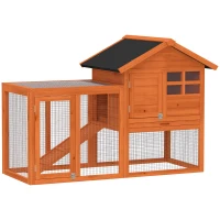 PawHut Clapier 2 étages Clapier pour lapins avec toit bitumé étanche, enclos extérieur, rampe, portes, bois 123,5x62,6x92,5 cm Orange(m-6)