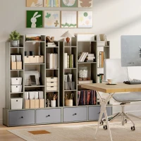 HOMCOM 12 Shelf Storage Unit, with Drawers - Graphite Wood Effect(m-9)