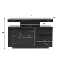 Madia LED con illuminazione RGB, 3 cassetti, 120x40x80 cm, Nero(m-3)