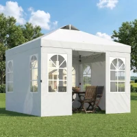 Outsunny Tenda Dobrável 3x3 m Pop-up com UPF 50+, 4 Laterais Removíveis, Altura Ajustável e Bolsa de Transporte, Branco(m-10)