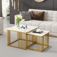 Set 2 tavolini quadrati da salotto con piedini regolabili, 60x60x45 cm/45x45x40 cm, Bianco(m-1)