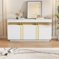 Madia moderna a 3 ante con 6 ripiani regolabili, 140x38x70 cm, Bianco(m-4)