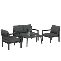 Outsunny 4 Seater Rattan Garden Furniture Set with 2 Armchairs, Loveseat, Coffee Table, Garden Sofa Set with Cushions, Dark Grey(m-10)
