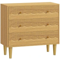HOMCOM Dresser for Bedroom 3 Drawer Chest of Drawers with Steel Frame for Living Room in Oak(m-1)